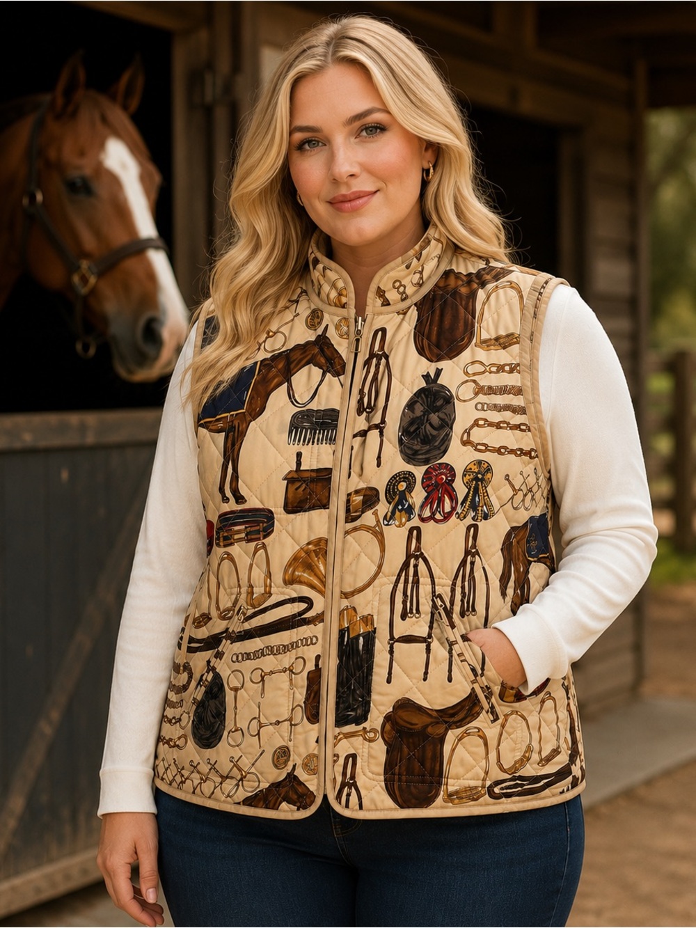 Lauren Ralph Lauren Barn Equestrian Horse Vest Reversible Silk Quilted Zip 1X